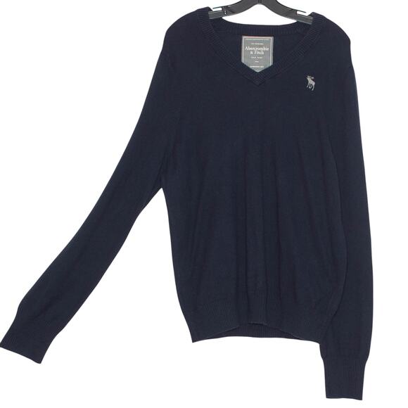 Abercrombie & Fitch Mens Sweater Y2K Preppy Dark Academia Minimalist Blue XL - Picture 7 of 7